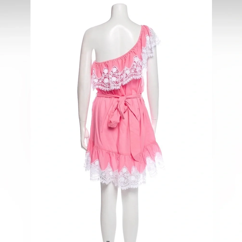 NWT. Tuckernuck. Miguelina Summer Pink Cotton and Lace One Shoulder Dress. Small - Picture 5 of 6